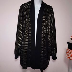 Joan Rivers Black Gold Embellished Batwing Sleeve Cardigan Jacket O/S Plus